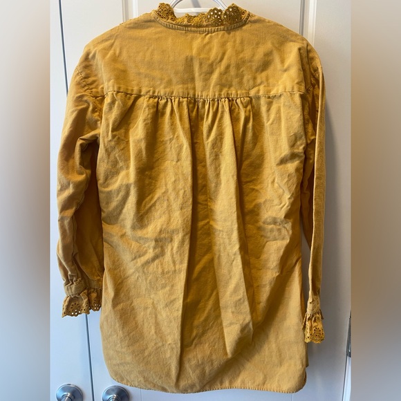 Zara Mustard Yellow Tunic Top Eyelet Ruffle Trim Medium Boho Fairy Prairie - Picture 5 of 5